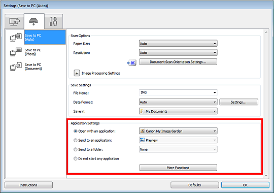 figure: Settings dialog box